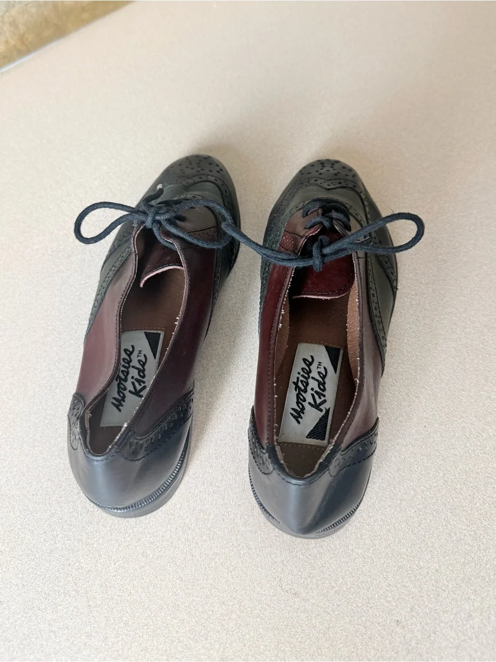 VTG 90s Mootsies Kids Leather Patchwork Oxford Wingtip Brogue Shoes Size 13.5 M